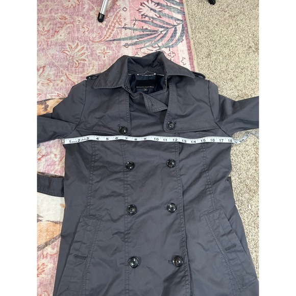 Banana Republic Trench Coat Dark Grey Petite S Preppy Tie Waist Belted - Picture 7 of 8